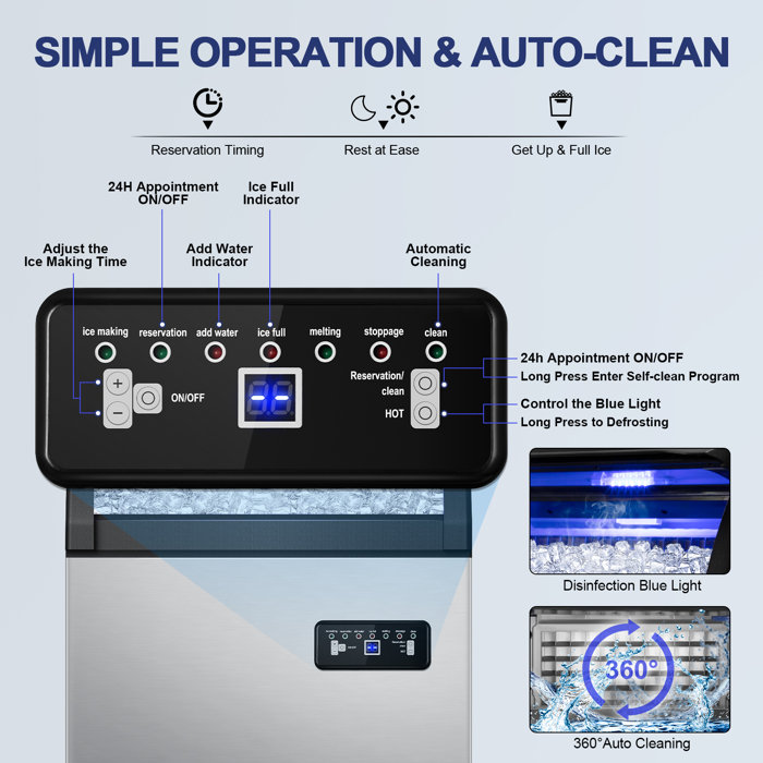 Velivi 200 Lb. Daily Production Cube Clear Ice Stainless Steel Under